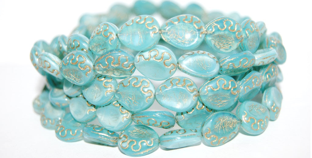 Tear Oval Pressed Glass Beads, Opal Aqua 54202 (61000 54202), Glass, Czech Republic
