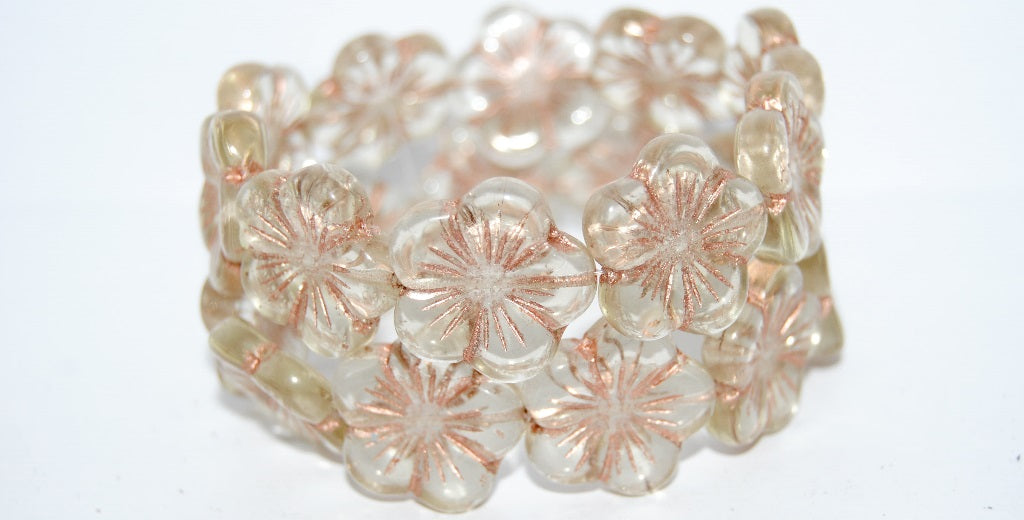 Round Flower Hibiskus Pressed Glass Beads, Transparent Yellow 54200 (80100 54200), Glass, Czech Republic