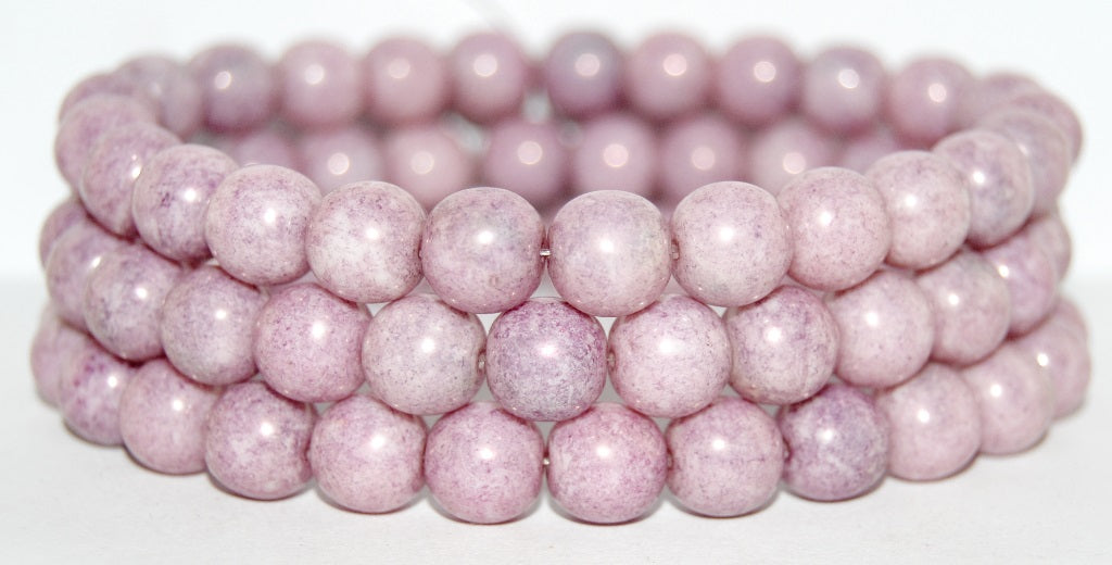 Round Pressed Glass Beads Druck, Chalk White Luster Lila (3000 14494), Glass, Czech Republic