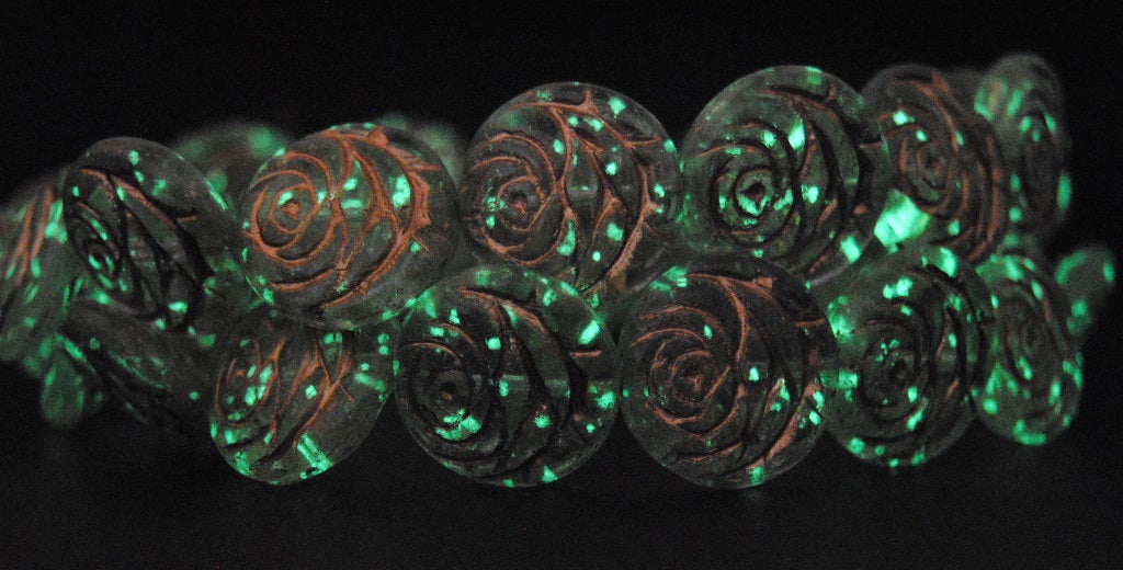 Round Flat Rose Flower Pressed Glass Beads, (Phorsphorus 54202), Glass, Czech Republic