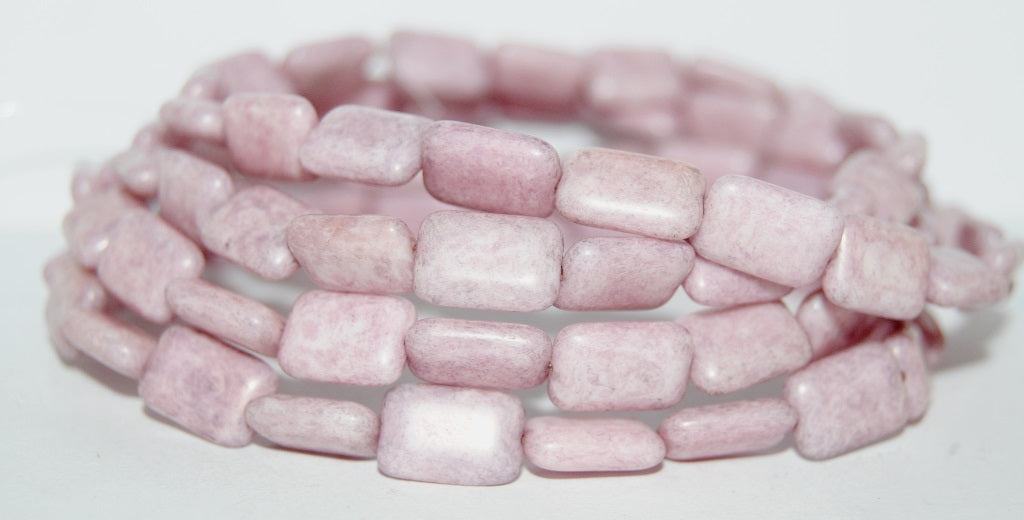 Rectangle Pressed Glass Beads, Chalk White Luster Lila (3000 14494), Glass, Czech Republic