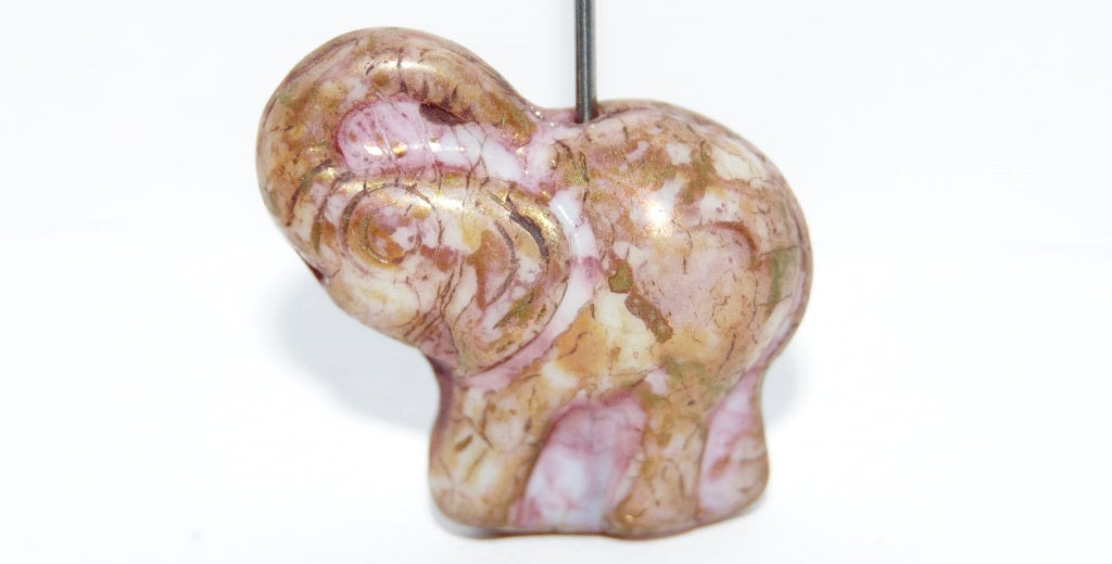 Elephant Animal Pressed Glass Beads, White Senegal Violet (2010 15695), Glass, Czech Republic