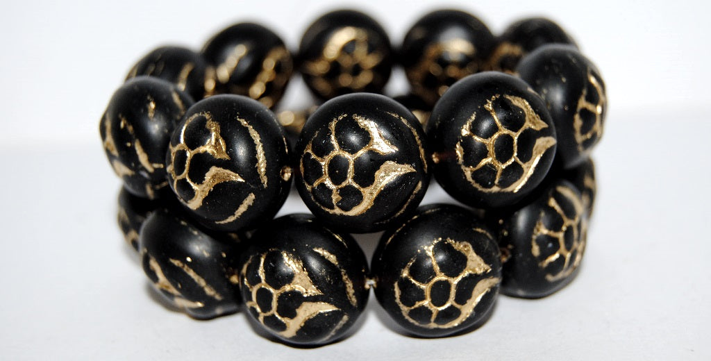 Round With Flower Pressed Glass Beads, (20090 54202M), Glass, Czech Republic