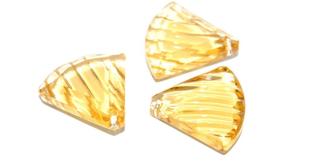 Cabochons Fan Faceted Flat Back Pendant With Hole, (Lt Topaz), Glass, Czech Republic