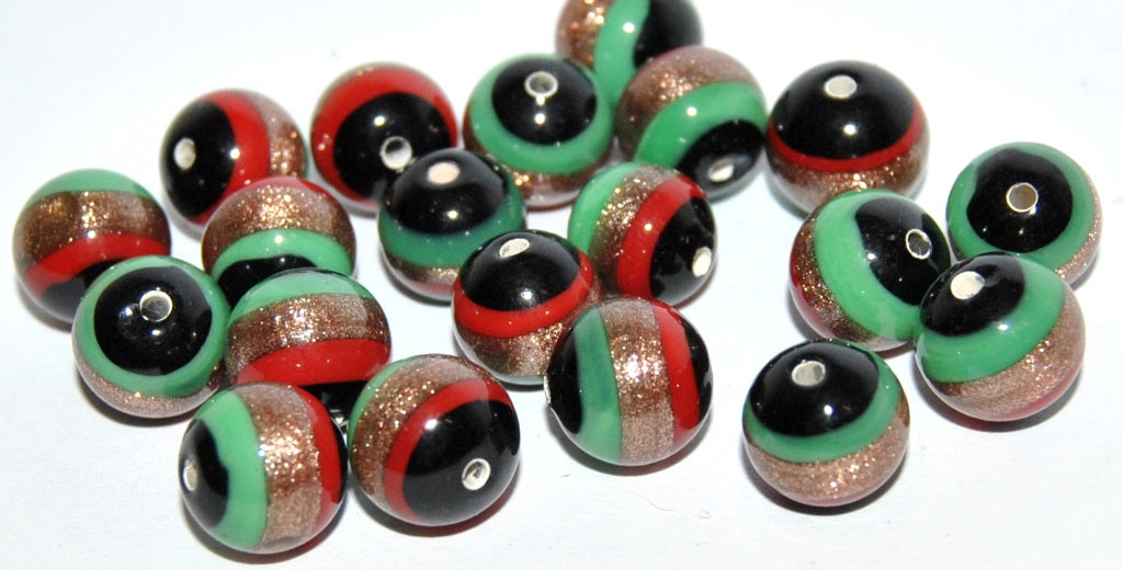 Czech Glass Hand Made Round Lampwork Beads With Aventurine, (10 E), Glass, Czech Republic