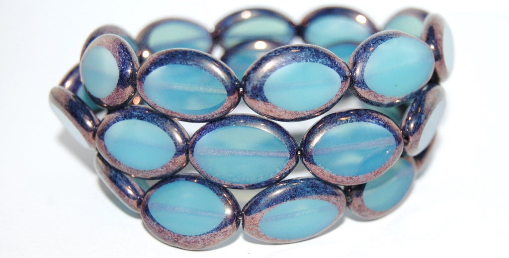 Table Cut Oval Beads Roach, Opal Aqua Bronze (61000 14415), Glass, Czech Republic