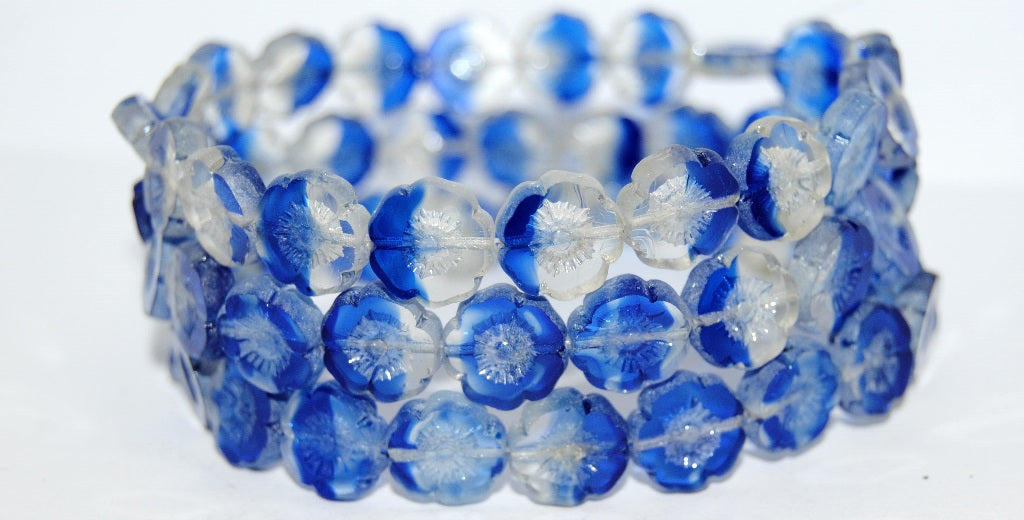 Table Cut Round Beads Hawaii Flowers, 1001308 Luster Cream (1001308 14401), Glass, Czech Republic