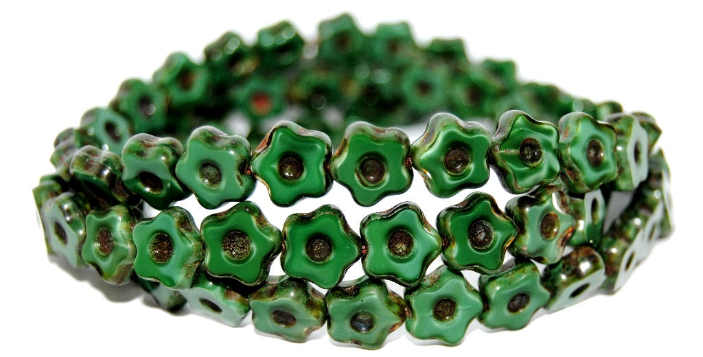 Table Cut Flower Beads With Dot, 56100 Travertin (56100 86800), Glass, Czech Republic