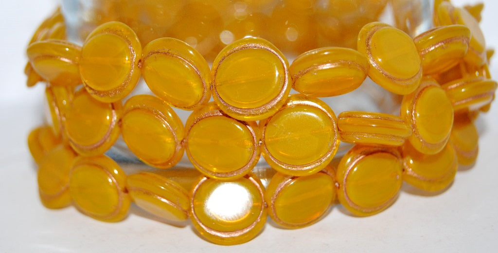 Round Flat Pressed Glass Beads, Opal Yellow 54200 (81210 54200), Glass, Czech Republic