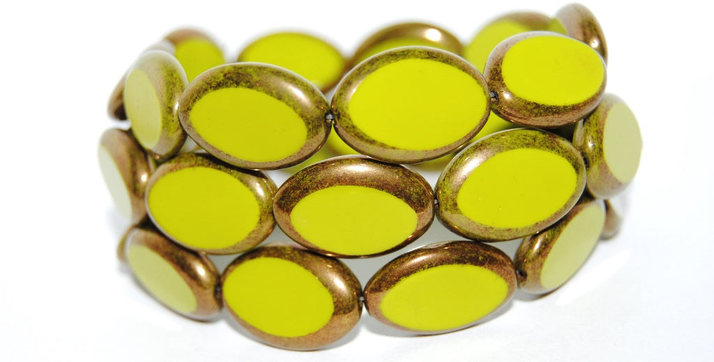 Table Cut Oval Beads Roach, Opaque Green Bronze (53400 14415), Glass, Czech Republic