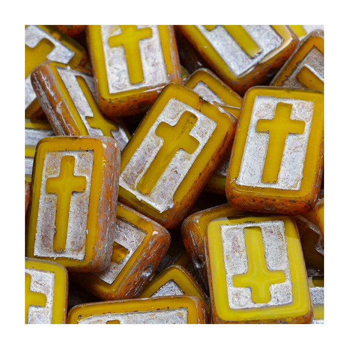 Pressed Czech glass beads cross Yellow Glass Czech Republic