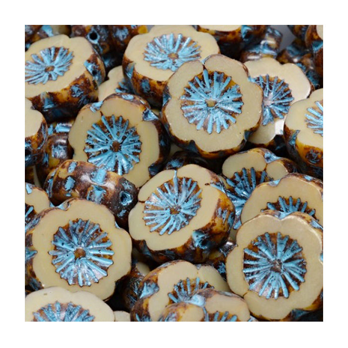Table cut Czech glass beads Hawaiian flowers Beige Glass Czech Republic
