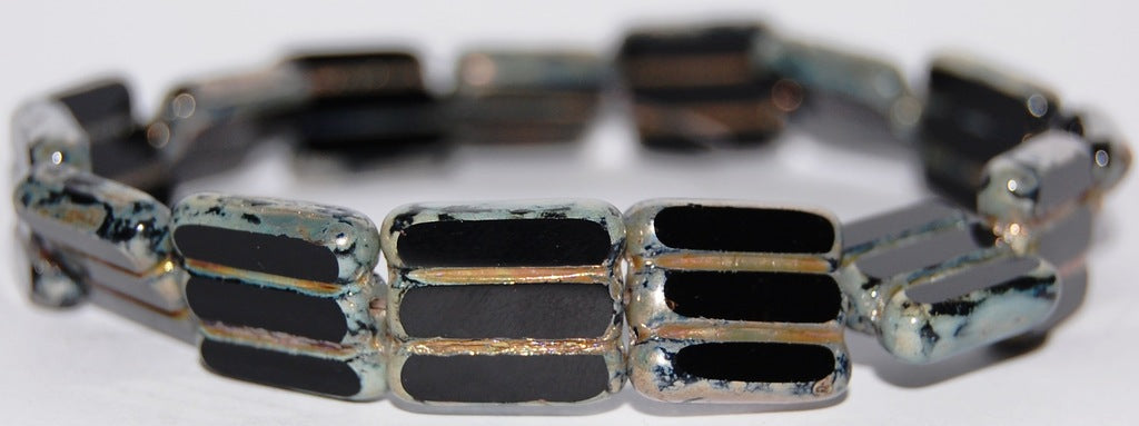 Table Cut Square Beads With 3 Lines, Black 43400 (23980 43400), Glass, Czech Republic