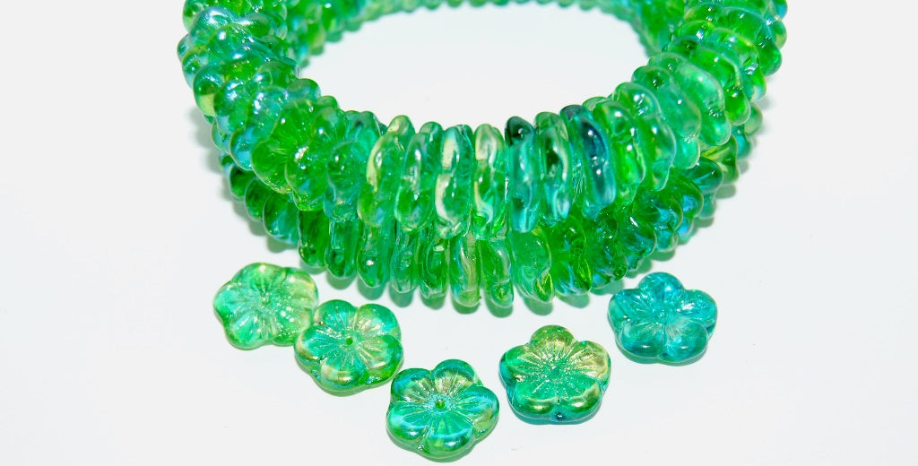 5 Petal Flower Pressed Glass Beads, 48110 (48110), Glass, Czech Republic