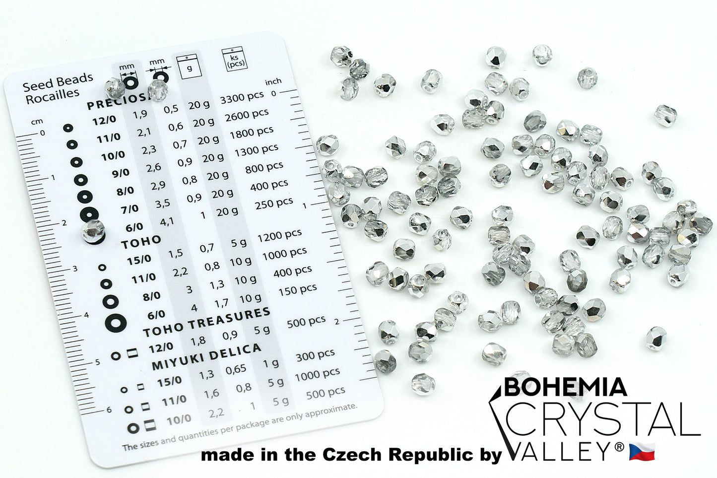 Faceted Fire Polished Pressed Czech Glass Beads, Crystal Silver Aluminum Labrador 00030-27001