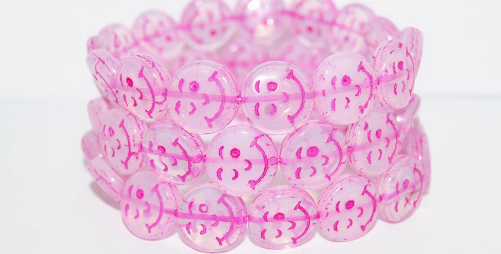 Smile Flat Round Pressed Glass Beads, (1000 46470), Glass, Czech Republic