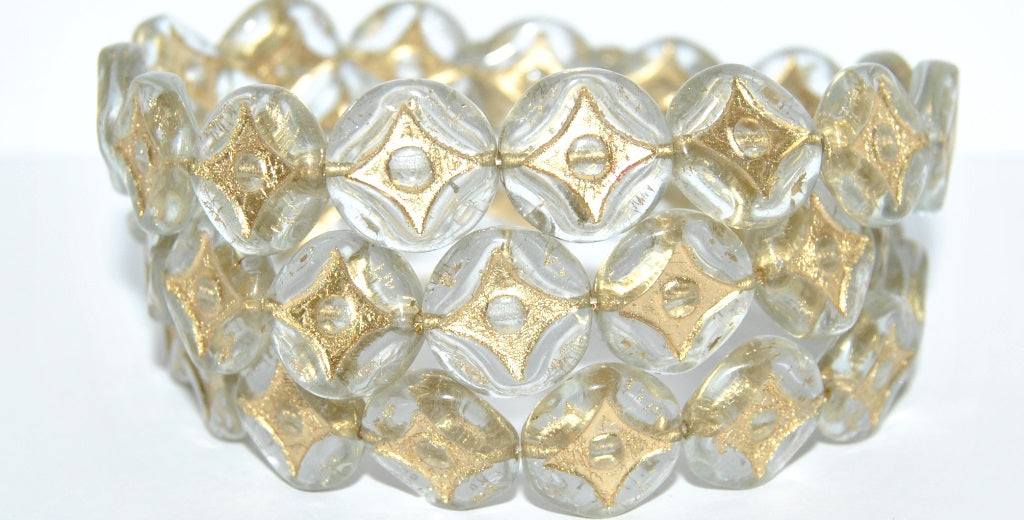 Flat Round With 4-Point Star Pressed Glass Beads, Transparent Blue 54202 (30010 54202), Glass, Czech Republic