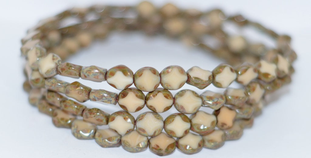 Table Cut Oval Beads, Beige 43400 (13020 43400), Glass, Czech Republic