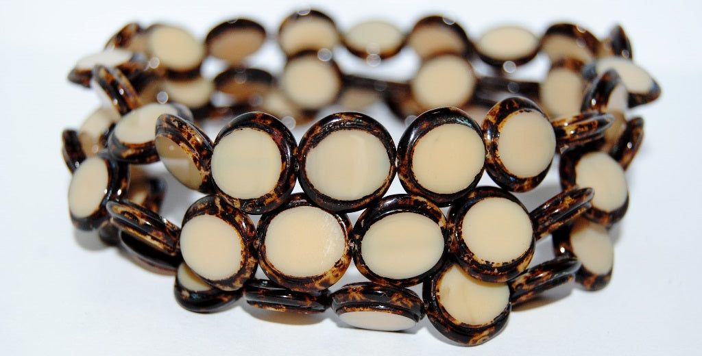 Table Cut Round Beads Eskooko, Beige Travertin (13020 86800), Glass, Czech Republic