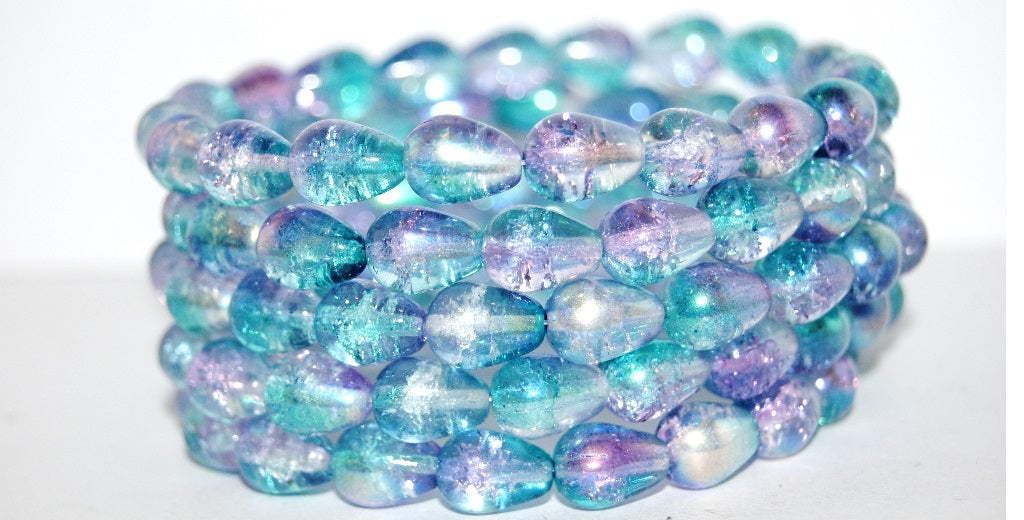 Pear Drop Pressed Glass Beads, (48123Crackle), Glass, Czech Republic