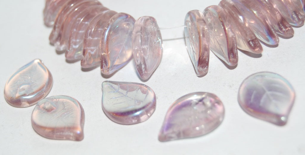 Leaf Pressed Glass Beads, Transparent Light Amethyst Ab (20020 Ab), Glass, Czech Republic