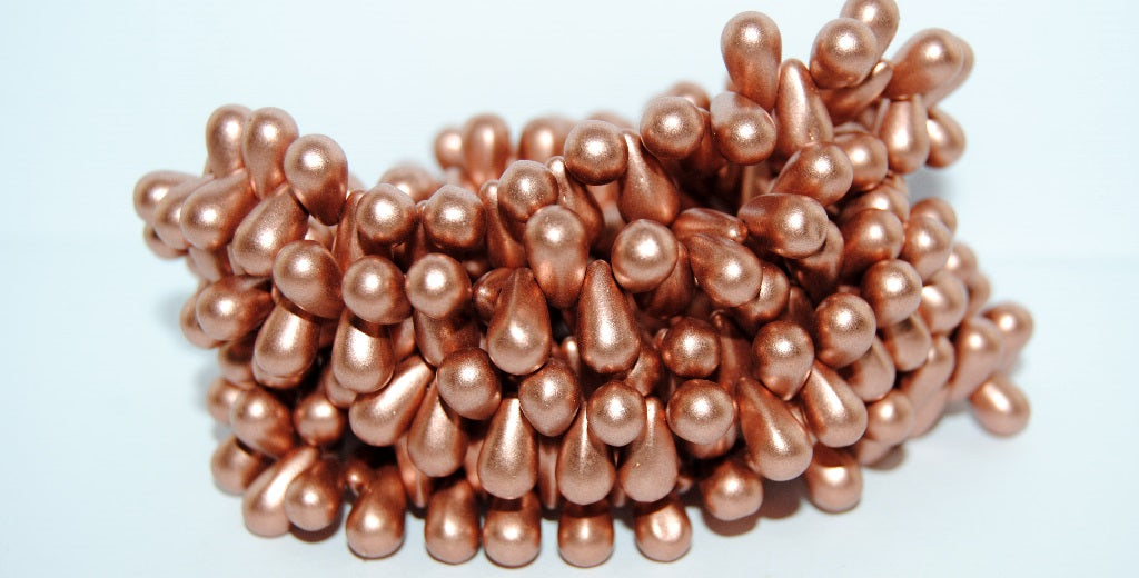 Pear Drop Pressed Glass Beads, Light Copper (1770), Glass, Czech Republic