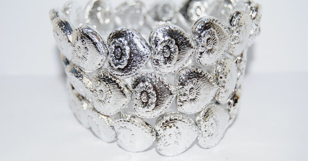 Heart With Flower Pressed Glass Beads, Crystal Crystal Silver Half Coating 2Xside (30 27001 2Xside), Glass, Czech Republic