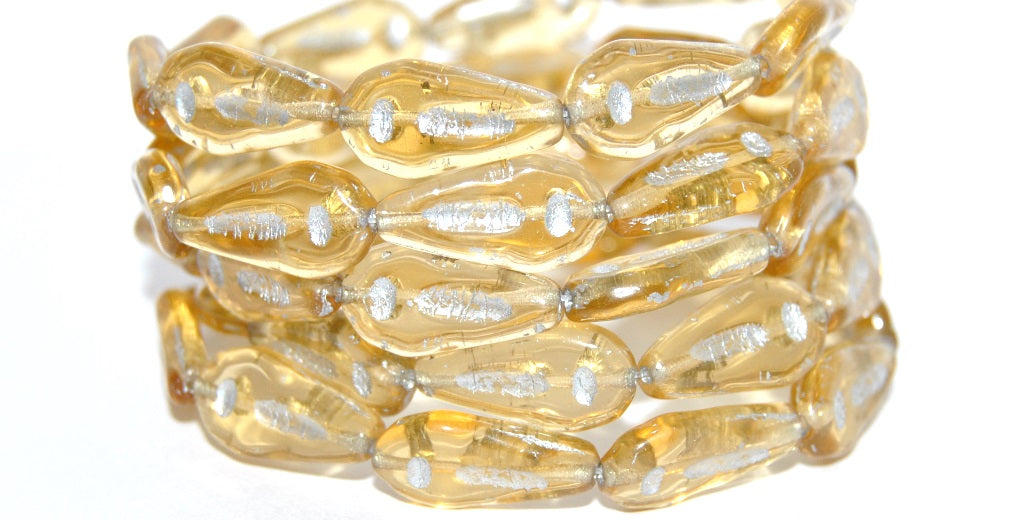 Flat Teardrop Pressed Glass Beads With Line, Transparent Orange 54201 (10040 54201), Glass, Czech Republic