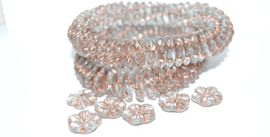 5 Petal Flower Pressed Glass Beads, Transparent Blue 54200 (30010 54200), Glass, Czech Republic