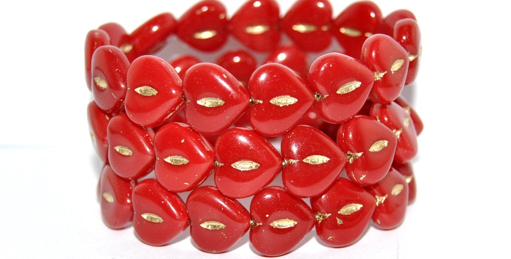 Heart Pressed Glass Beads, Opal Red 54202 (91250 54202), Glass, Czech Republic