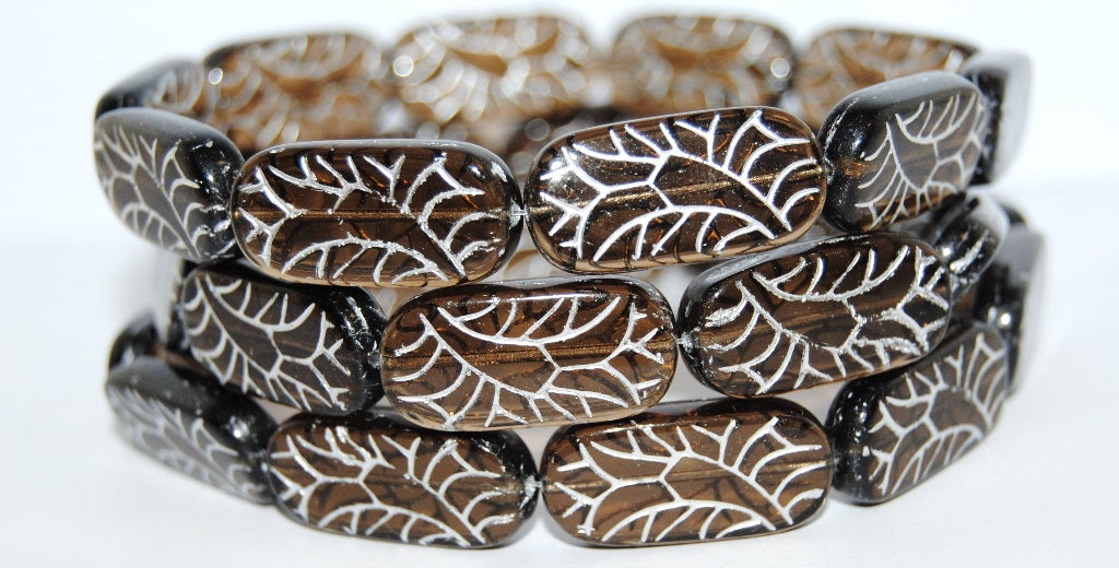 Rectangle With Ornament Pressed Glass Beads, (40030 54201), Glass, Czech Republic