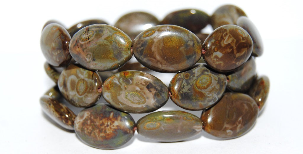 Oval Pressed Glass Beads, Beige Travertin (13020 86800), Glass, Czech Republic
