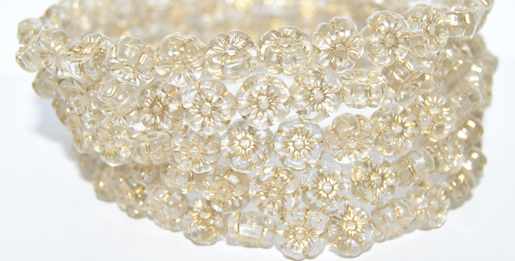 Hawaii Flower Pressed Glass Beads, Crystal 54202 (30 54202), Glass, Czech Republic