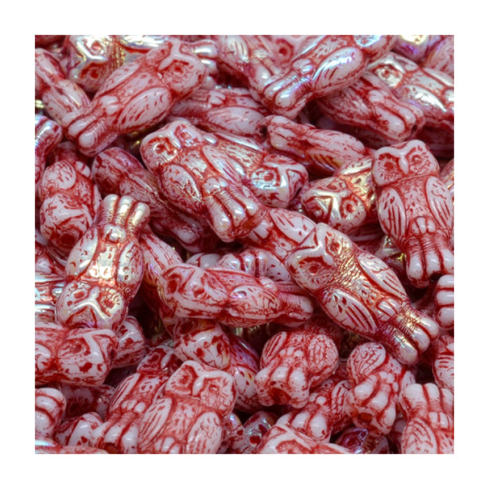 Owl shaped Czech glass beads, 1 hole Red Ab Glass Czech Republic