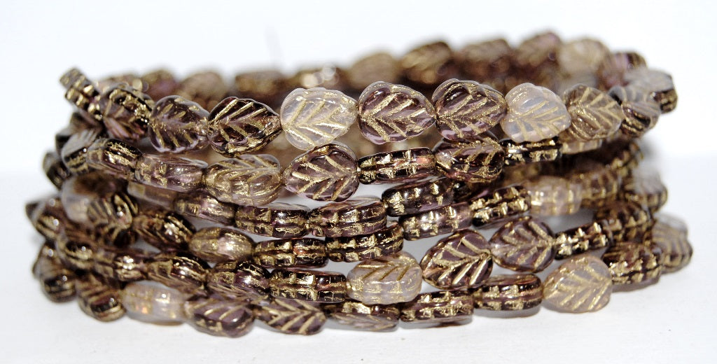 Lilac Leaf Pressed Glass Beads, Purple Mixed Colors 54202 (Purple Mix 54202), Glass, Czech Republic