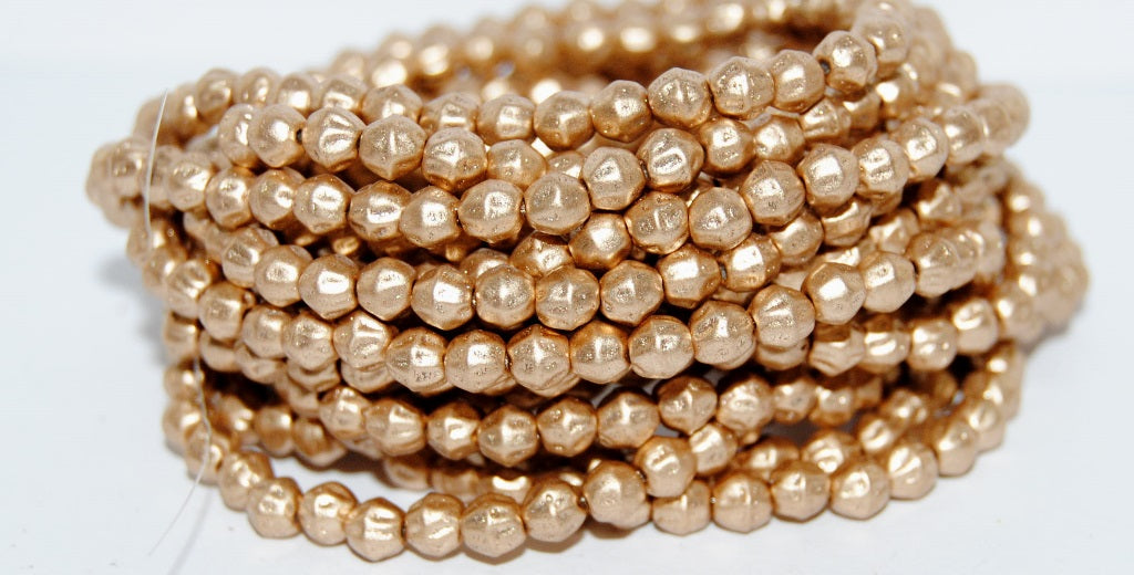 Round Pressed Glass Beads Druck, Gold Colored (1710), Glass, Czech Republic