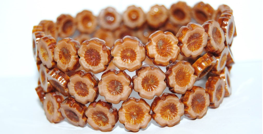 Table Cut Round Beads Hawaii Flowers, 74020B Travertin (74020B 86800), Glass, Czech Republic