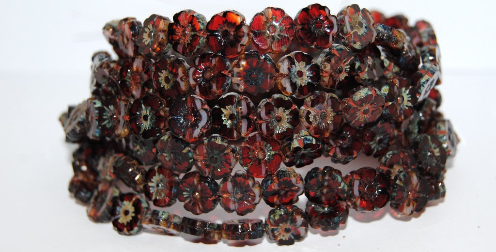 Table Cut Round Beads Hawaii Flowers, (900806208 66800), Glass, Czech Republic