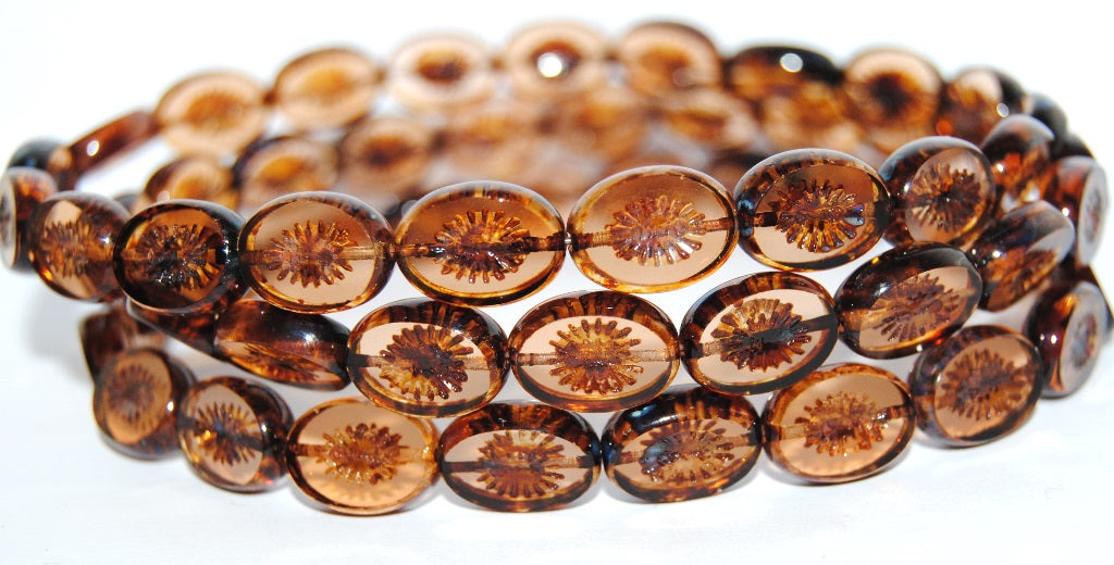 Table Cut Oval Beads Kiwi, Transparent Pink Travertin (70120 86800), Glass, Czech Republic