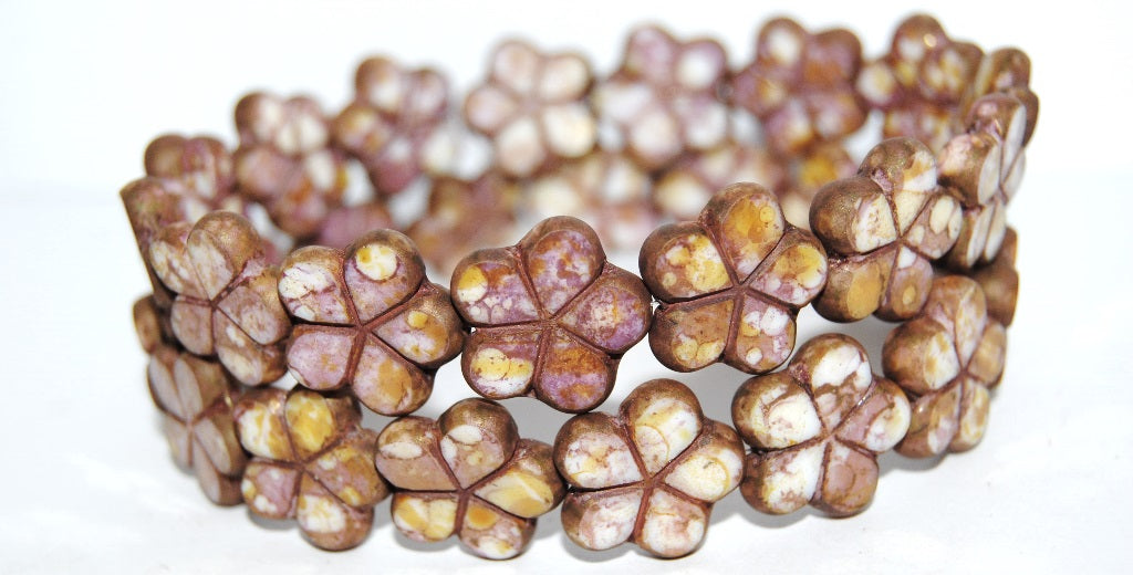 Table Cut Flower Beads, White 15695M (2010 15695M), Glass, Czech Republic