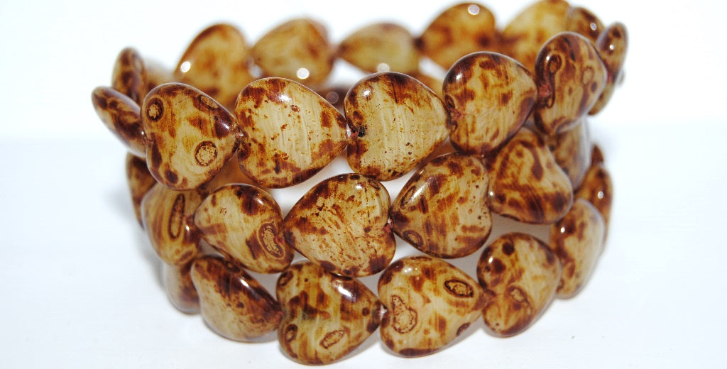 Heart Pressed Glass Beads, 85010 Travertin (85010 86800), Glass, Czech Republic