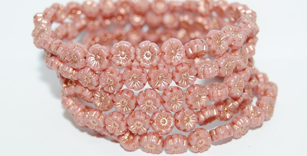 Hawaii Flower Pressed Glass Beads, Opaque Pink 54200 (74020 54200), Glass, Czech Republic