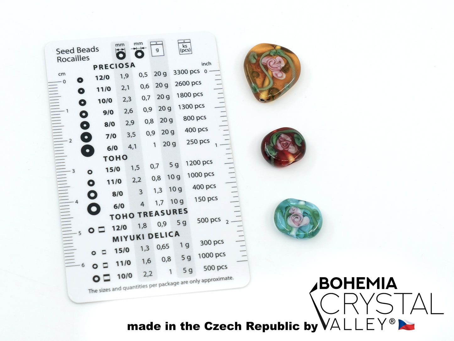 30 pcs Lampwork Beads 584 / Flat Rhombus (271-60-008), Handmade, Preciosa Glass, Czech Republic