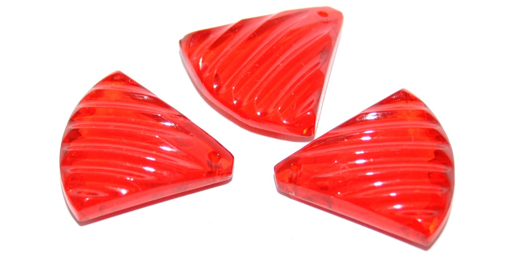 Cabochons Fan Faceted Flat Back Pendant With Hole, (Lt Rubin), Glass, Czech Republic