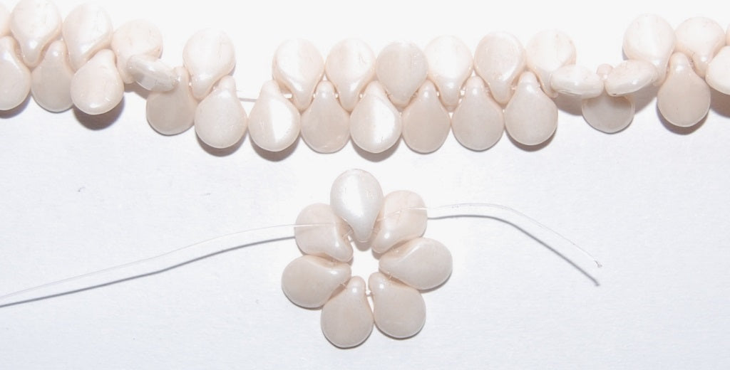 Leaf Petal Pip Pressed Glass Beads, Chalk White 14402 (3000 14402), Glass, Czech Republic
