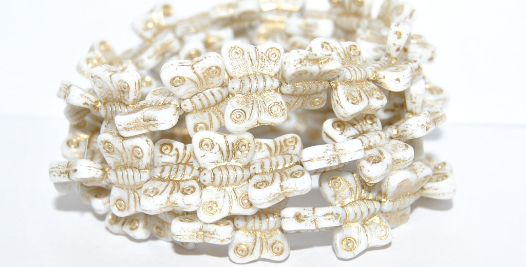 Butterfly Pressed Glass Beads, White 54202 (2010 54202), Glass, Czech Republic