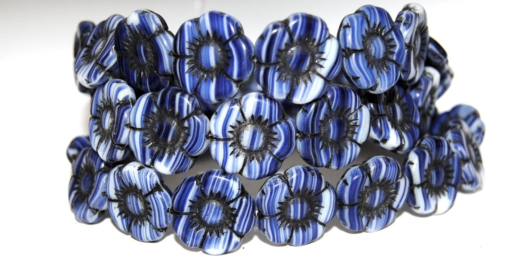 Round Flat Flower Pressed Glass Beads, (35020 23202), Glass, Czech Republic
