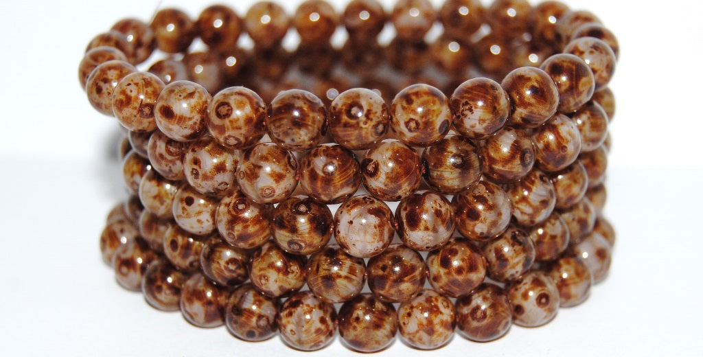 Round Pressed Glass Beads Druck, 25000 Travertin (25000 86800), Glass, Czech Republic