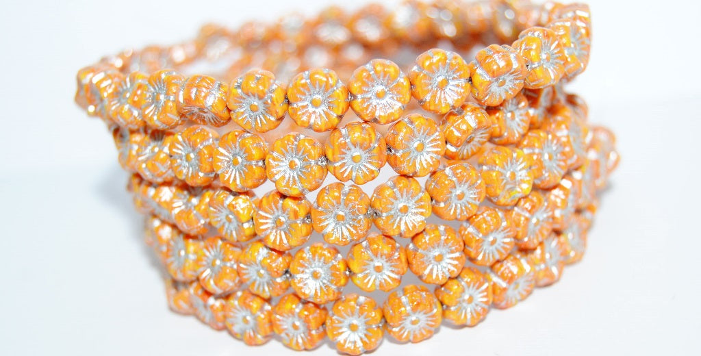 Hawaii Flower Pressed Glass Beads, Opaque Yellow 54201 (93120 54201), Glass, Czech Republic