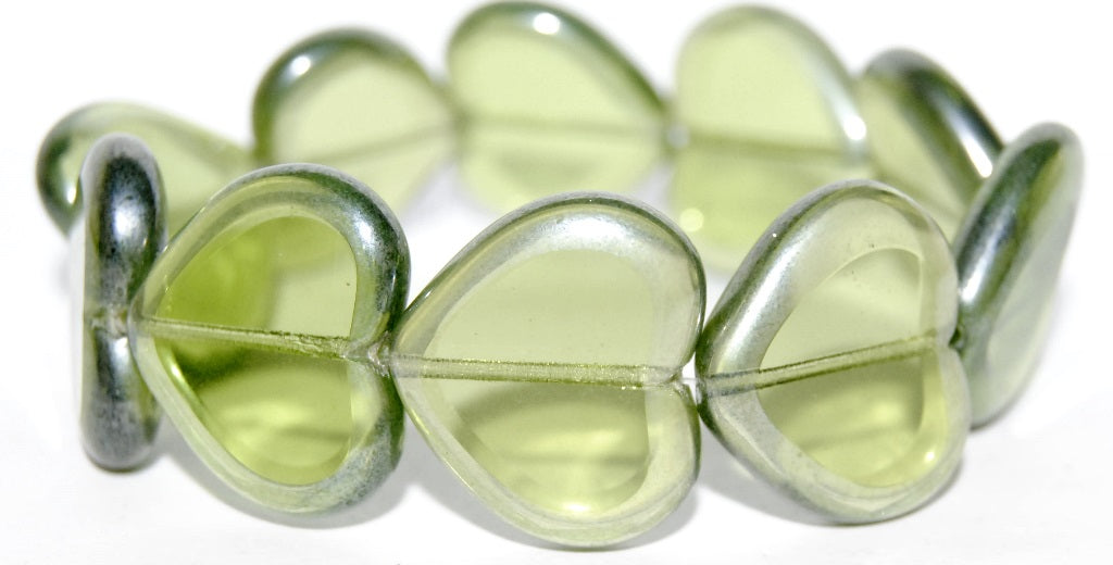 Table Cut Heart Beads, Transparent Green Hematite (50500 14400), Glass, Czech Republic